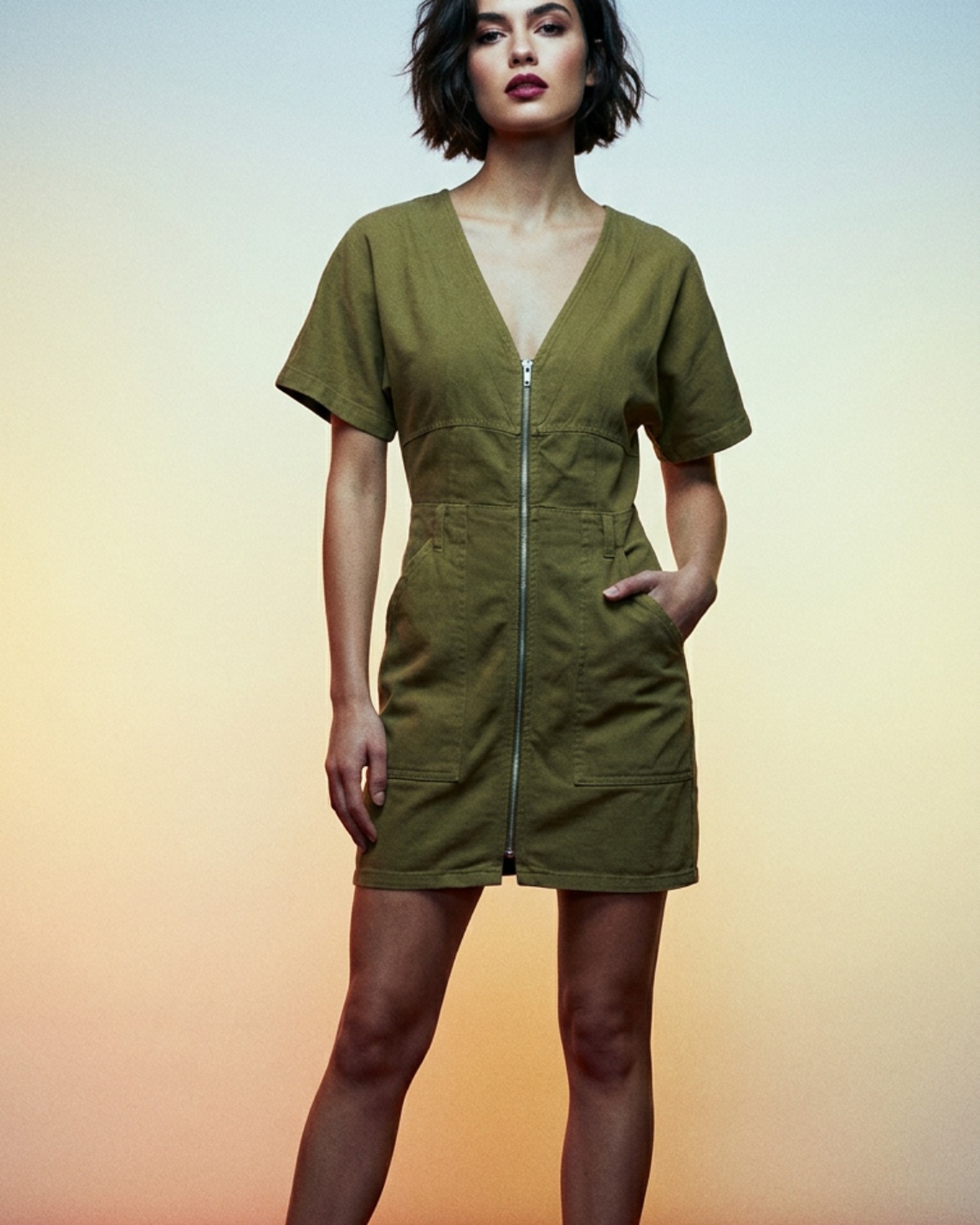 WABI-010 — A.L.C. Novak Utility Zip Mini Dress (Olive)